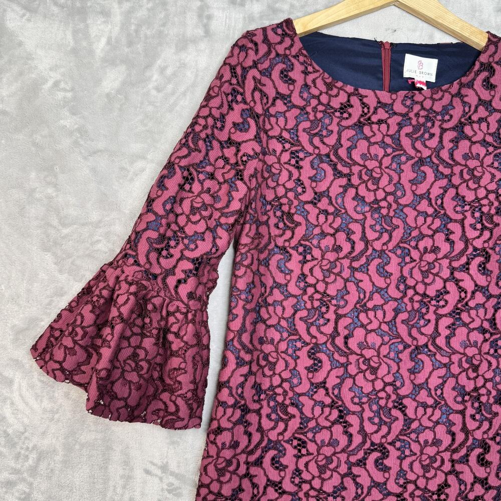 Julie Brown Dress Womens 6 Pink Navy Bell Sleeve Floral Lace Cocktail Party NEW